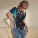 thumbnail image 3 of Balery Starry Sky Moon Wolf Leader Body de cuello redondo de manga corta para mujer Tops de manga corta Tops básicos-Medium, 3 of 7