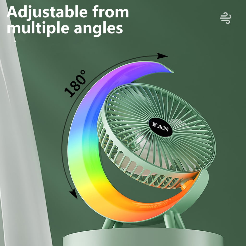 Tibvox Desk Fan Quiet Portable Tabletop Adjustable 3 Speed Fan with LED Light for Home Outdoor Travel School Kitchen Bedroom