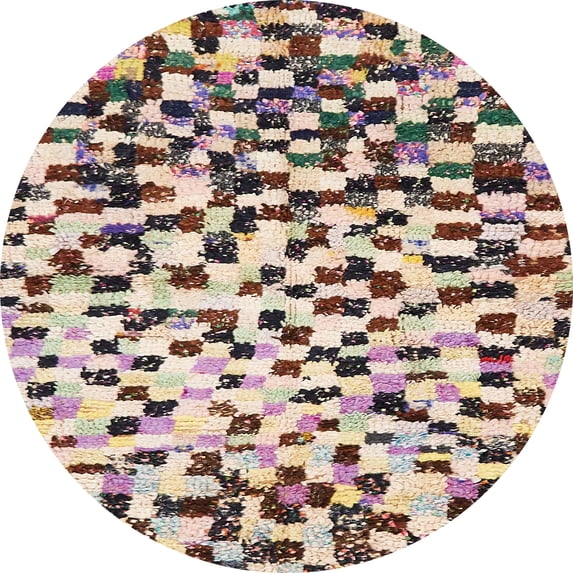 Ahgly Company Machine Washable Indoor Round Abstract Velvet Maroon Purple Area Rugs, 7' Round