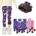thumbnail image 1 of 3-13T Little Big Girls Winter Thick Warm Long Pants Printing Fleece Lined Footless Leggings, 1 of 8