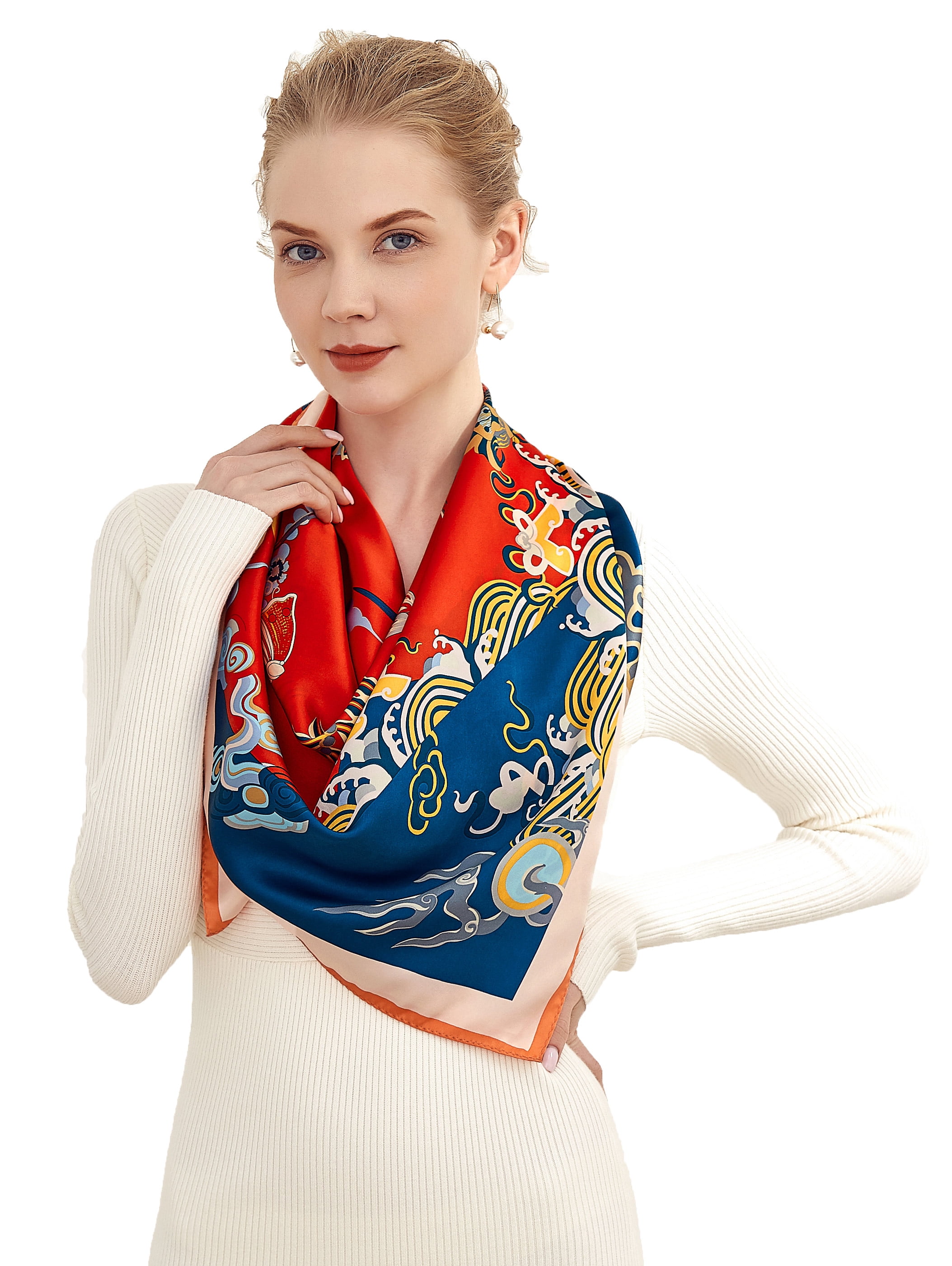 Grace Scarves 100% Silk Scarf, Extra-Large, Emperor's Gazebo, Red w ...