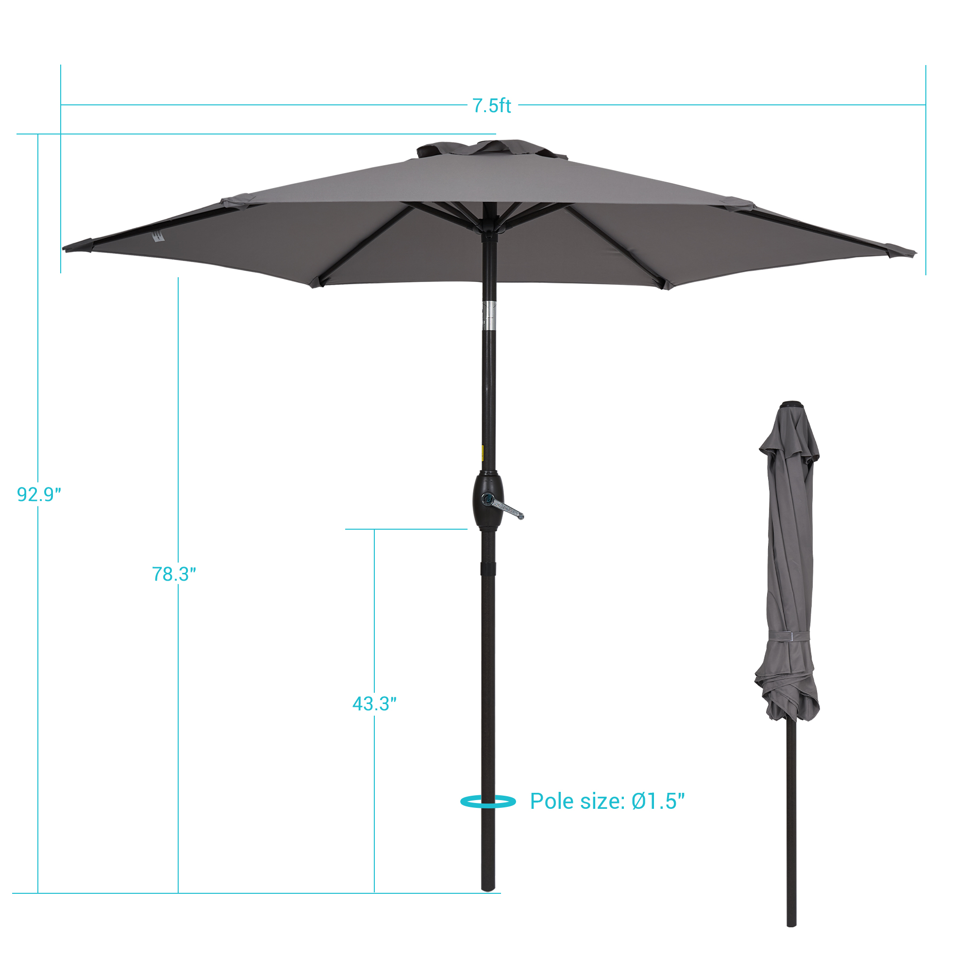CHYVARY 7.5 FT Patio Shade Umbrellas with Tilt Button for Patio,Outdoor,Garden and Pool, Gray