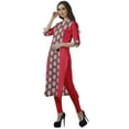 thumbnail image 4 of Moomaya Printed Straight Kurtis For Women V Neck Roll Up Sleeves Kurta Tunic, 4 of 6