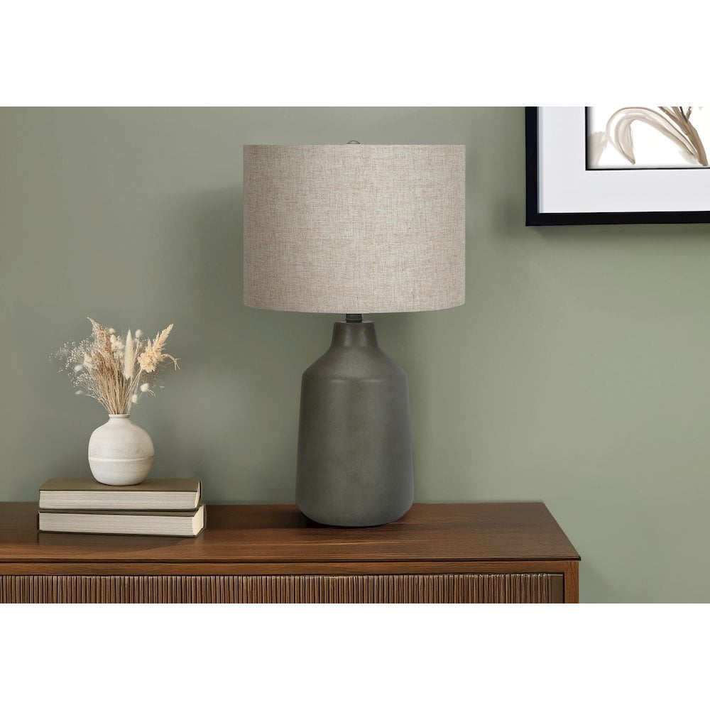Lighting, 24"H, Table Lamp, Grey Concrete, Beige Shade, Contemporary