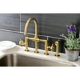 thumbnail image 2 of Kingston Brass KS2337RX Belknap Two-Handle 4-Hole Deck Mount Industrial Style Bridge Kitchen Faucet with Brass Side Sprayer in Brushed Brass, 2 of 7