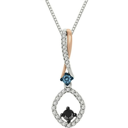 1/3 Carat T.W. White, Black and Blue Diamond Sterling Silver and 10kt Rose Gold Fashion Pendant