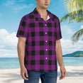 thumbnail image 5 of Fotbe Purple Black Plaid Hawaiian Shirt for Men Unisex Summer Beach Casual Short Sleeve Cotton Linen Button Down Shirts-Medium, 5 of 9