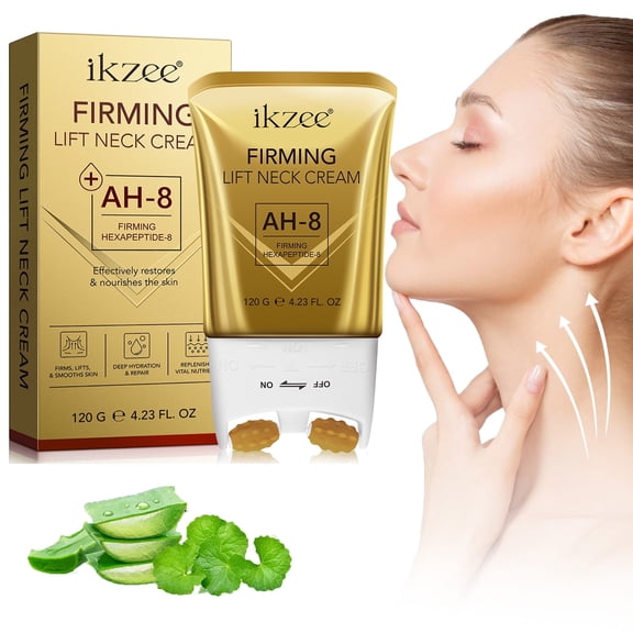 Yecuce AH-8 Firming Neck Cream with Roller Massager Design, Moisturizes, Tightens Skin, Improves Elasticity, Anti-Aging, Suitable for Women, 4.23fl.oz