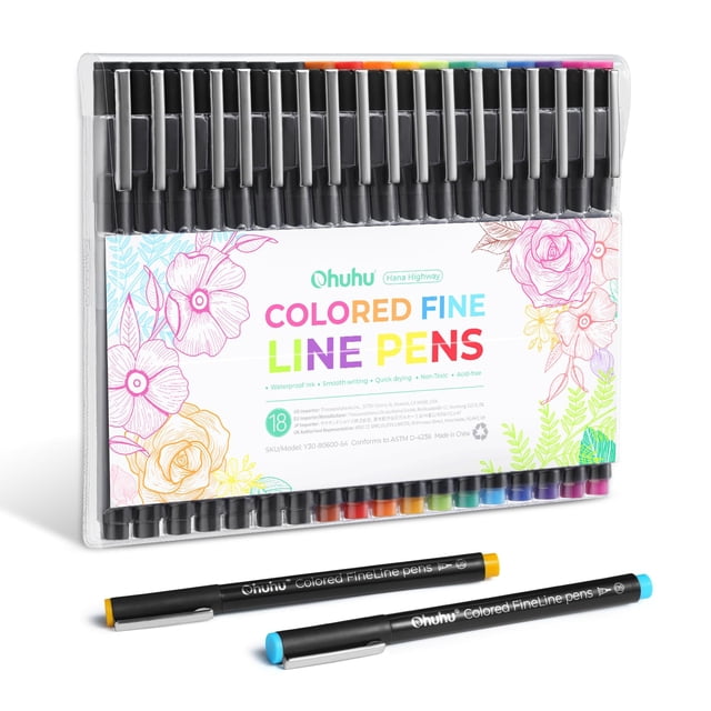 Bolígrafos de dibujo Fineliner Ohuhu, 18 paquetes, 11 colores y 7 negros