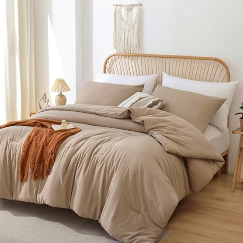 Oversized King Comforter Taupe Brown, 3pcs(1 Boho Tan Comforter & 2 Pillowcases), Lightweight Oversized King Size Comforter Sets Soft Bedding
