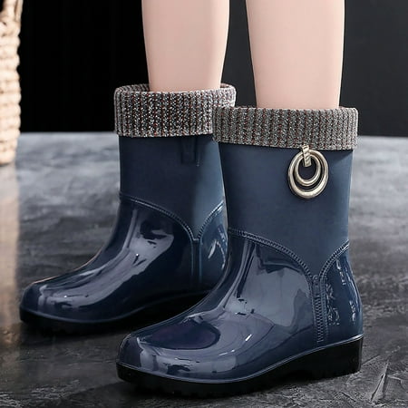 

Tangnade women shoes Punk Style Mid Warm Snow Boots Women s Non-Slip Rain Boots Outdoor Water Shoes Blue 39