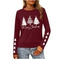 thumbnail image 2 of HOMBOM Womens Wine Shirts Long Sleeve Outfits Ugly Christmas Tree Christmas Xmas Tee Shirts for Ladies Crewneck, 2 of 9