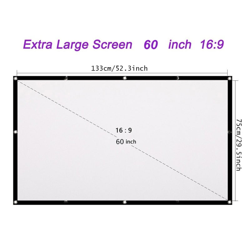 Projection Screen,16:9 HD 4K Foldable Portable White Projector Screen Support 160 Degrees Viewing Angle for Outdoor Indoor School Home Theatre Cinema X 75CM 60-133cm H W
