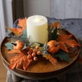 thumbnail image 2 of Fall Thanksgiving Halloween Candle Ring Wreath, Artificial Maple Leaf Blue Dahlia White Pumpkin Berry Candle Holder Garland, Harvest Table Centerpiece Decor for Indoor Outdoor Halloween Decorations, 2 of 7