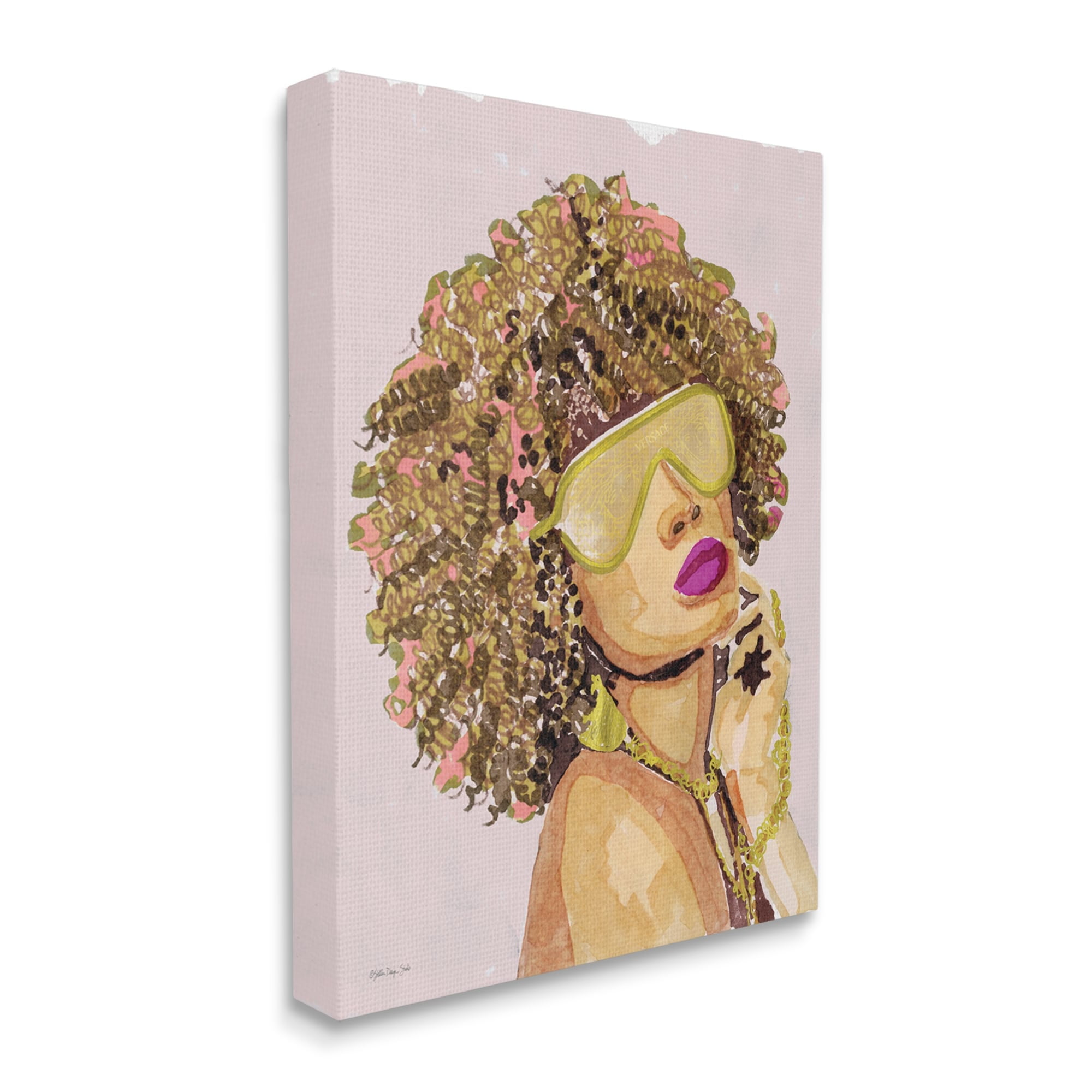 Stupell Industries Glamorous African Female Portrait Gold Fashion Jewelry,24 x 30, Design by Stellar Design Studio
