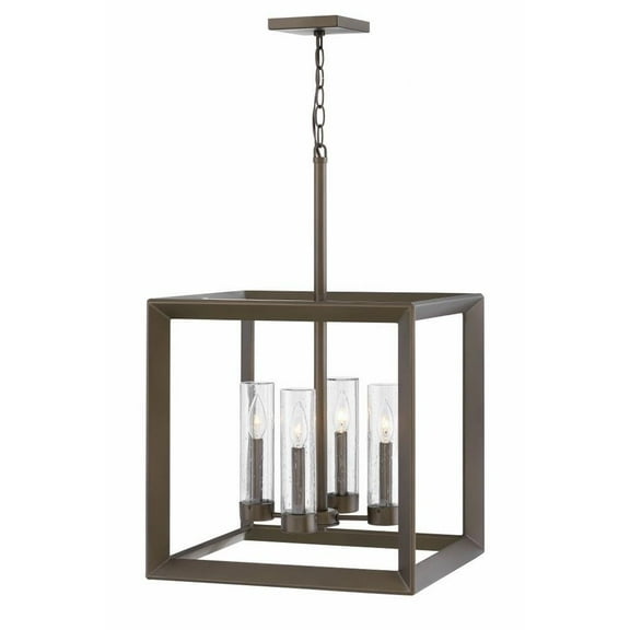 4 Light Medium Outdoor Low Voltage Hanging Lantern in Craftsman-Industrial Style 18.25 inches Wide By 28.25 inches High-Warm Bronze
