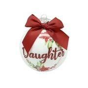 Holiday Time "Daughter" White & Burgundy Red Christmas Collectible Glass Ball Ornament