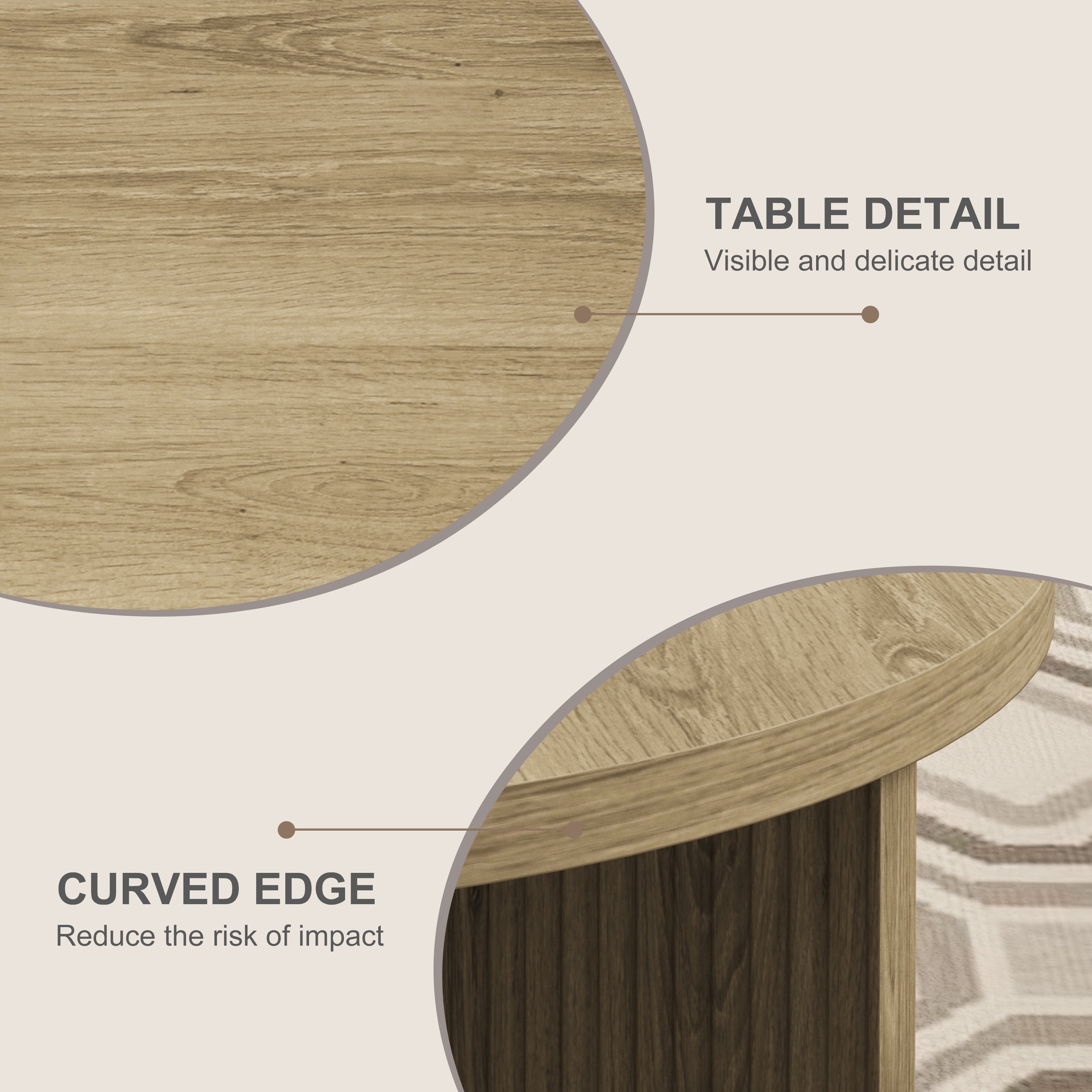 Noodeniya 35" Round Coffee Tables, Accent Tea Tables for Living Room, Grey