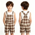 thumbnail image 6 of Krdevn Boys Girls Plaid/Striped Short Overalls, Adjustable Strap Casual British Style Kids Bib Shorts with Pockets,Brown, 6 of 8