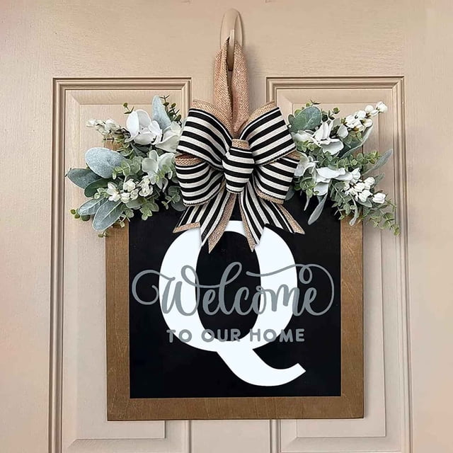 XWSHYW Decoraciones para El Hogar Corona Decorativa para Puerta de Entrada con Apellidos Durante Todo El Año, Placas Colgantes Delante de La Puerta