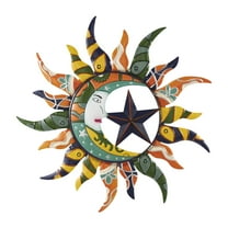 DecMode Multi Colored Metal Sun and Moon Indoor Outdoor Patterned Home Wall Decor with Navy and Orange Accents, 36" x 2" x 36"