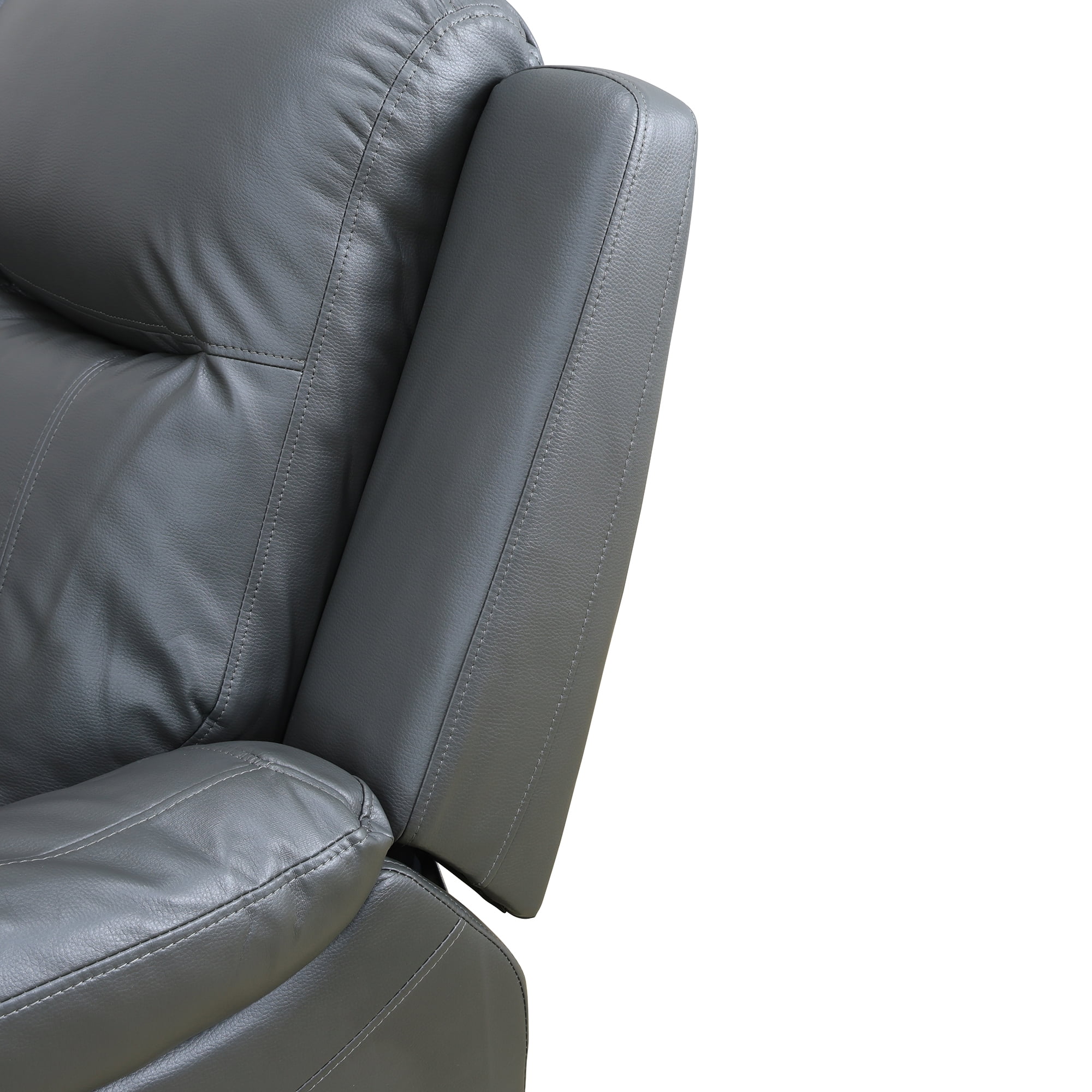 Gewnee Silver Gray 3-Seater Sofa with Console & Cup Holders, Air Leather & High-Elastic Sponge, Adjustable Recline, Perfect for Living Rooms（Power Recliner）