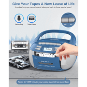 Jazmm CD Player Combo with Bluetooth, Boombox Cassette Portable CD Players, Support AM FM Radio/Remote Control/AUX/USB/Earphone, AC/Battery Operated, LCD Display for Home,Kids,Gift (Blue)
