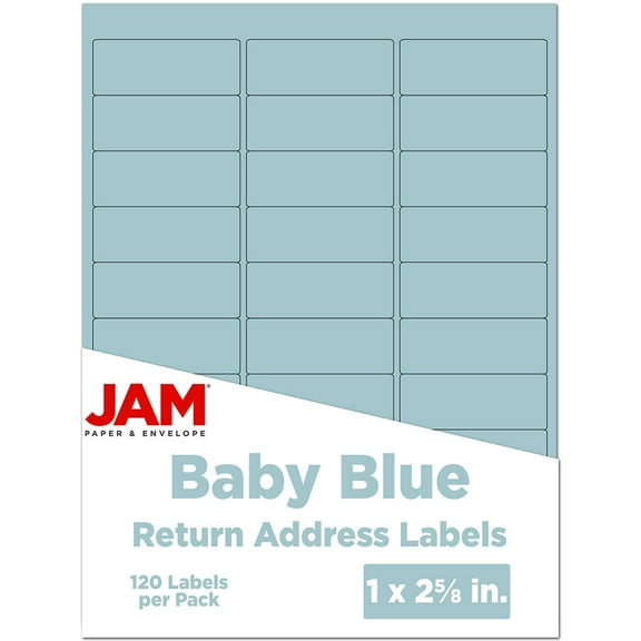 JAM Paper Return Address Labels, 1 x 2 5/8, Baby Blue, 120 per Pack