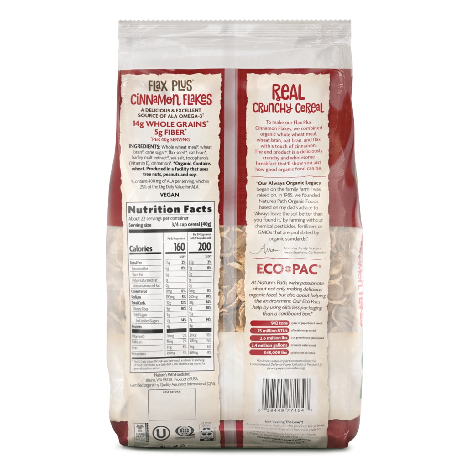 Nature's Path Organic Flax Plus Cinnamon Flakes Breakfast Cereal, 32oz Bag (pack of 6)