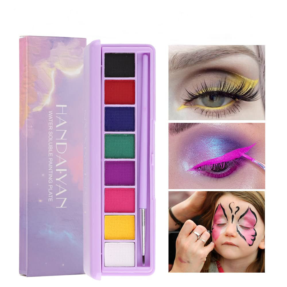 2Pack Water Activated Eyeliner Palette,Matte & UV Glow Graphic  Eyeliner,Rainbow Colorful Hydra Eye Liner with Eyeliner Brush,Neon Face  Paint Makeup