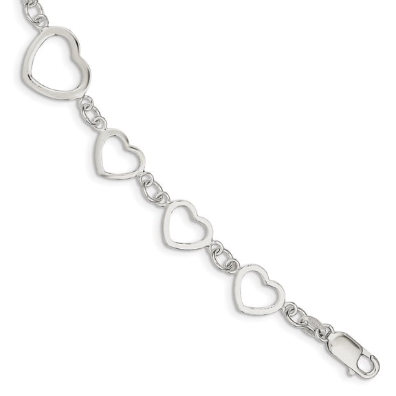 Sterling Silver Polished Heart Fancy Link Bracelet - 7.3 Grams - Measures 14mm Wide