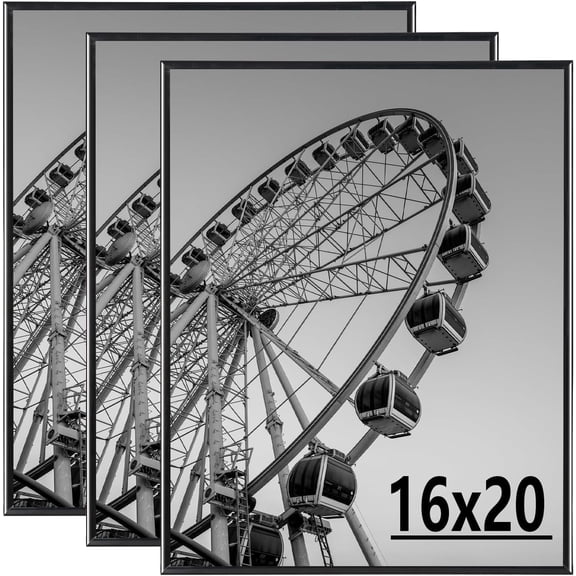 KAIWIN 3 Pack Poster Frames 16x20 Plastic Picture Frame for Horizontal and Vertical Wall Mounting,Black