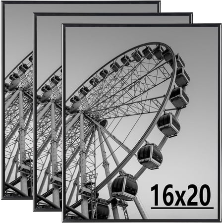 kaiwin 3 pack poster frames 16x20 plastic picture frame for horizontal and vertical wall mounting,black