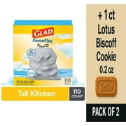 Glad ForceFlex with Febreze Gain Fresh Clean Scent Tall Kitchen Drawstring Trash Bags 110 ct - Pack of 2 & Lotus Biscoff Cookie - 0.2 Oz - 1 ct