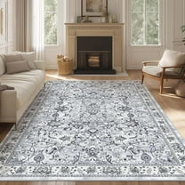 MJIAexp 6'x9' Moroccan Area Rug Washable Bedroom Rug Vintage Boho Area Rug Non-Slip Accent Throw Rug Stain Resistant Floor Carpet for Kitchen Entryway Living Room Office Floral Gray