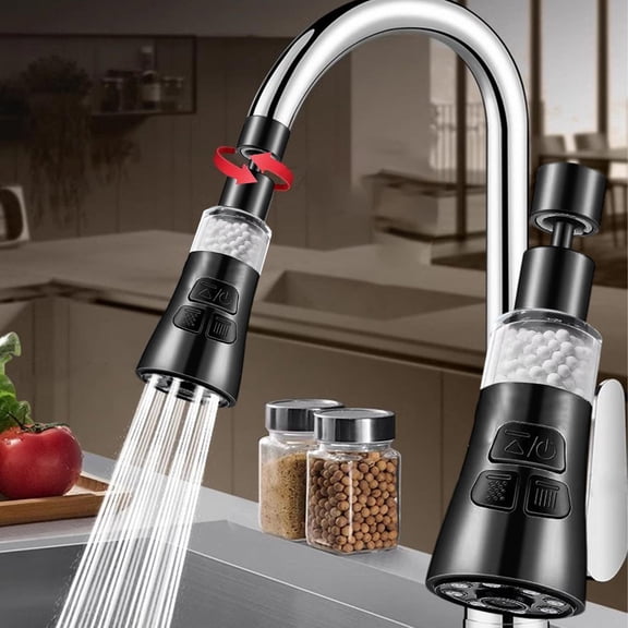 Kitchen Faucet Water Filter Purifier | Rotatable 360° Stainless Steel | 3-Mode Spray Bubble Shower Double-Blade | Silver Gray Black | Fits Aerator Faucets | Easy Install | Removes Rust Sediment