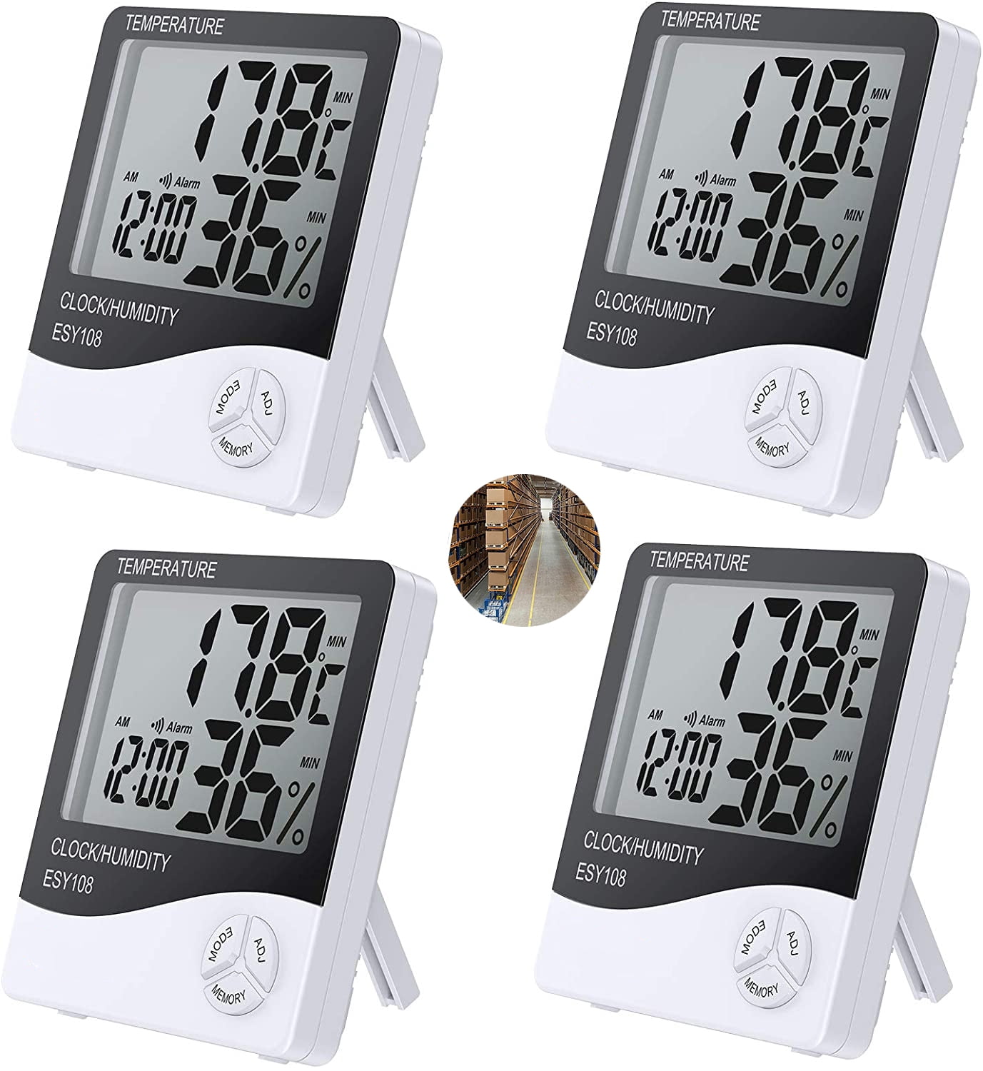 2 pieces indoor LCD digital temperature hygrometer with LCD display temperature meter humidity meter and system time 12 hours/ 24 hours with alarm