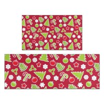 Red Christmas Decoration Pattern Kitchen Rugs Sets Of 2,Anti Fatigue Kitchen Mat Rugs Non Slip Washable,Decorative Kitchen Floor Mats for Kitchen,Sink,Laundry,17"x30" 17"x47"