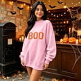 thumbnail image 4 of IAJDKMEK Womens Sweatshirt Halloween Print Top — Round Neck Loose Long Sleeve, Fall Tops for Women Festive Pullover,Pink M, 4 of 6