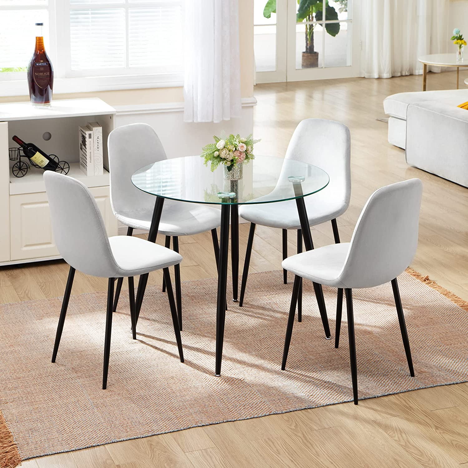 Surmoby 5 Pieces Dining Room Table Set for 4, Round Tempered Glass