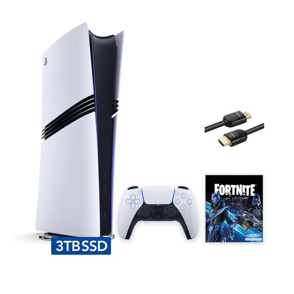PlayStation 5 Pro Mise à Niveau 3 To Édition Numérique Fortnite Cobalt Star Ensemble et Mytrix Câble HDMI 8K Ultra Haute Vitesse - Blanc, Console de Jeu Phare Pro PS5 3 To SSD PCIe