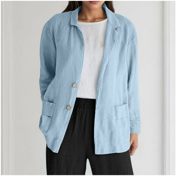 BSDJILFG Linen Blazers for Women Summer Dressy Jackets Lightweight Breathable Notched Collar Cardigan with Pockets