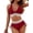 RED, variant on Women Light Blue Halter V Neck Bikini Set Colorful Wave Stripe Trim Padded Two Piece Swimsuit High Waist Side Drawstring Ruched Bathing Suit Summer Beach Pool Vacation Swimwear