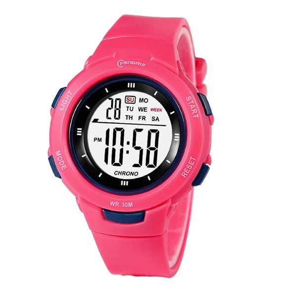 Reloj digital para niños y niñas, reloj de pulsera electrónico impermeable para exteriores con Rosado