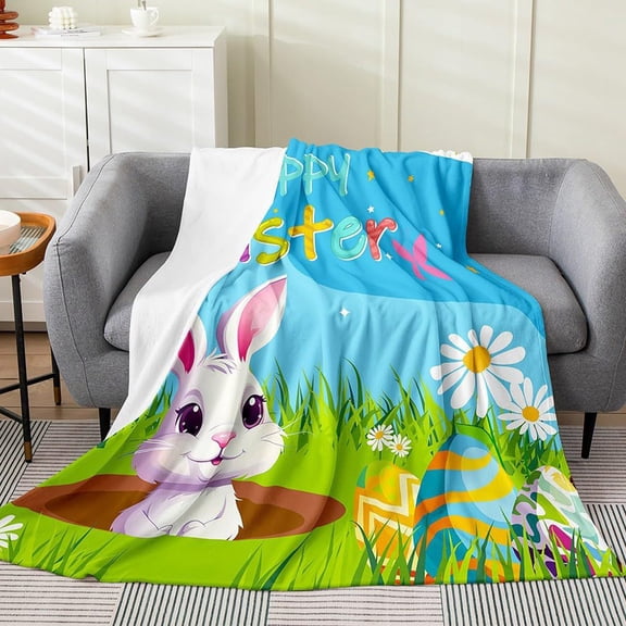 Gallickan Fuzzy Bunny Blanket, Cute Easter Throw Blanket, Soft Plush Blankets, Comfortable Easter Gifts for Girls, 40x28 Inches, Blue