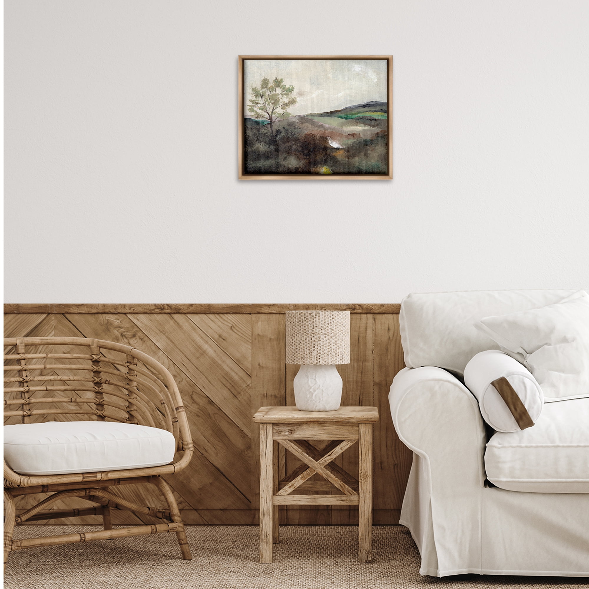 Stupell Industries Beige Toned Landscape Landscape & Nature Painting Brown Floater Framed Canvas Art Print Wall Art, 21 x 17