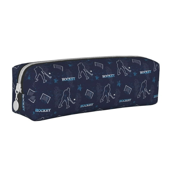 Yiaed Hockey Players Print Leather Pencil Case - Leather Pen Pencil Holder - Elegant & Practical Pencil Pouch for Work & Office