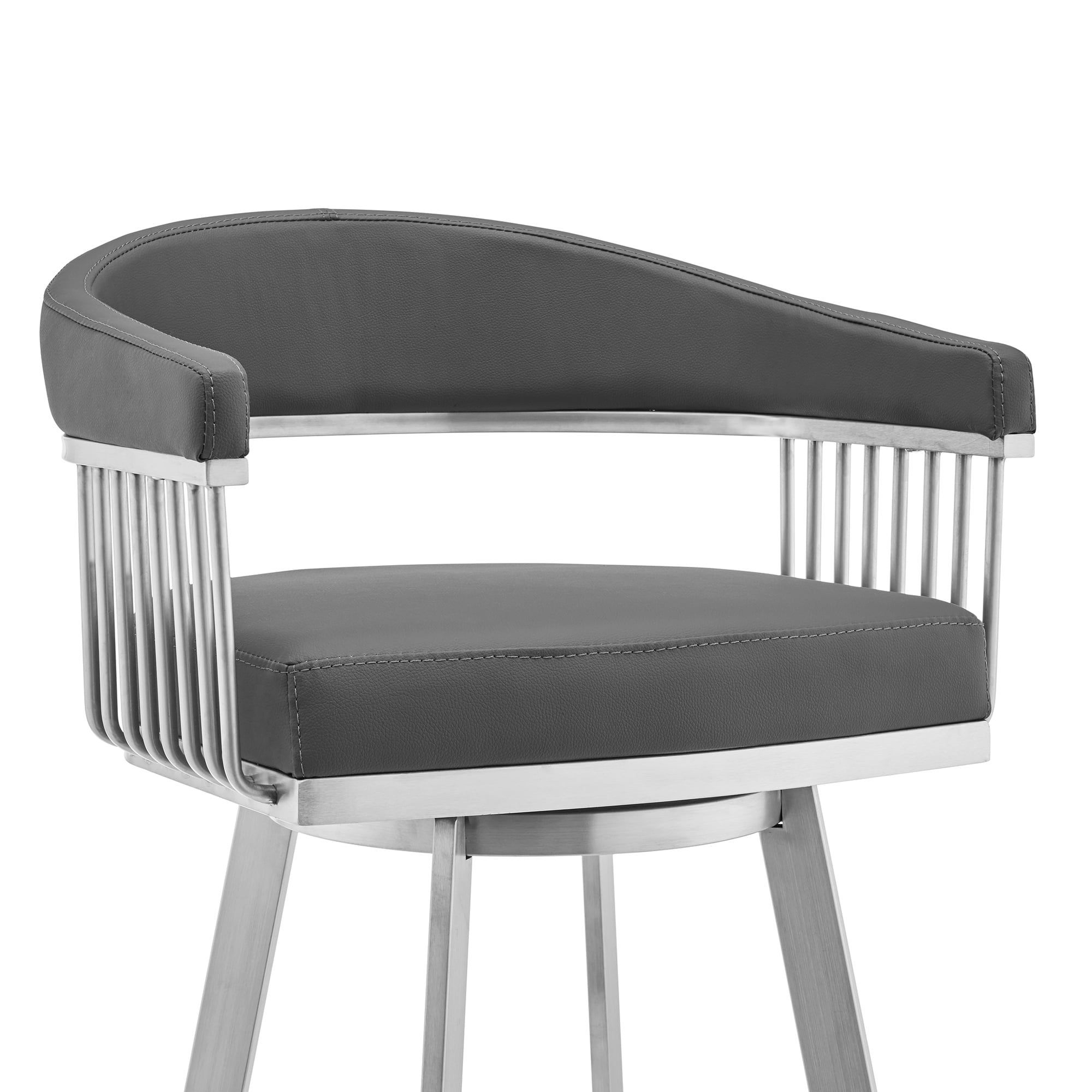 Chelsea 29" Gray Faux Leather and Brushed Stainless Steel Swivel Bar Stool