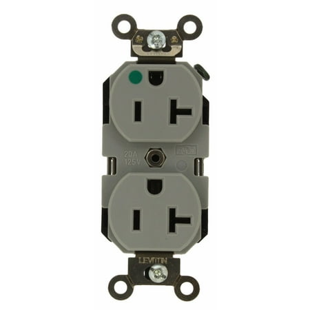 Duplex Receptacle Hospital Leviton 8300-GY 20 Amp, 125 Volt, Extra Heavy Duty Hospital Grade, Duplex Receptacle, Straight Blade, Self Grounding, Gray ()