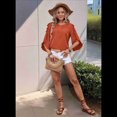 thumbnail image 4 of Top de Encaje con Cuello Redondo y Mangas Cuartos Irregulares, Color Naranja, Talla M, 4 of 8